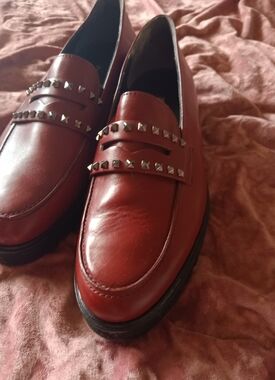 Paul Green Brown Leather Studded Slip-On Loafers